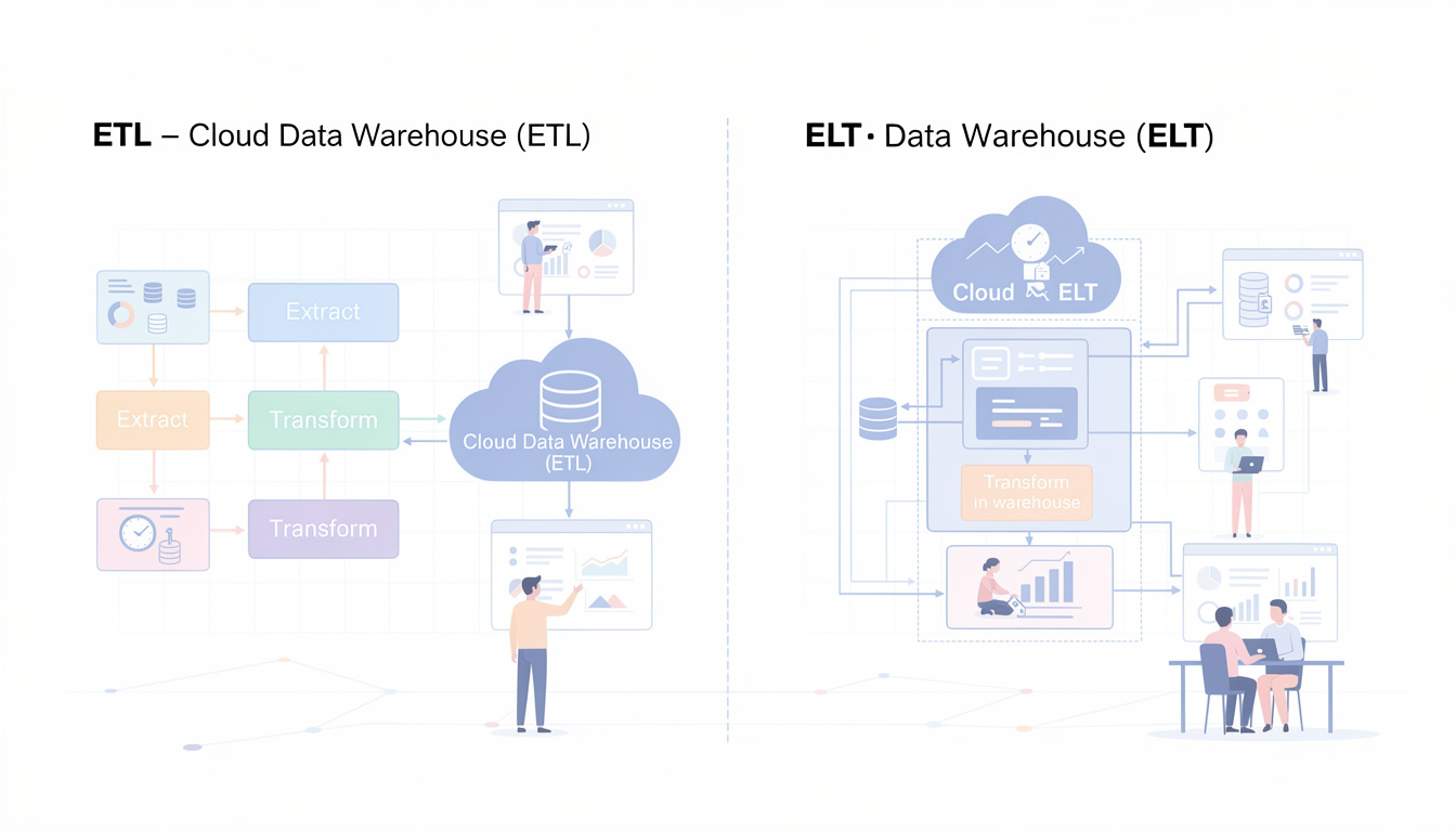 découvrez les différences entre la modélisation etl et elt pour choisir le flux de données idéal afin d'optimiser vos coûts de calcul cloud et améliorer la performance de vos traitements.