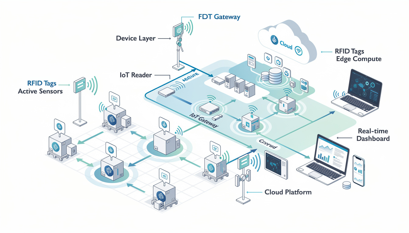 découvrez l'architecture technique d'un système de traçabilité en temps réel utilisant la technologie rfid et l'iot avec des capteurs actifs pour un suivi précis et efficace.